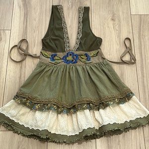 Embroidered Olive Green and Cream Women's Top